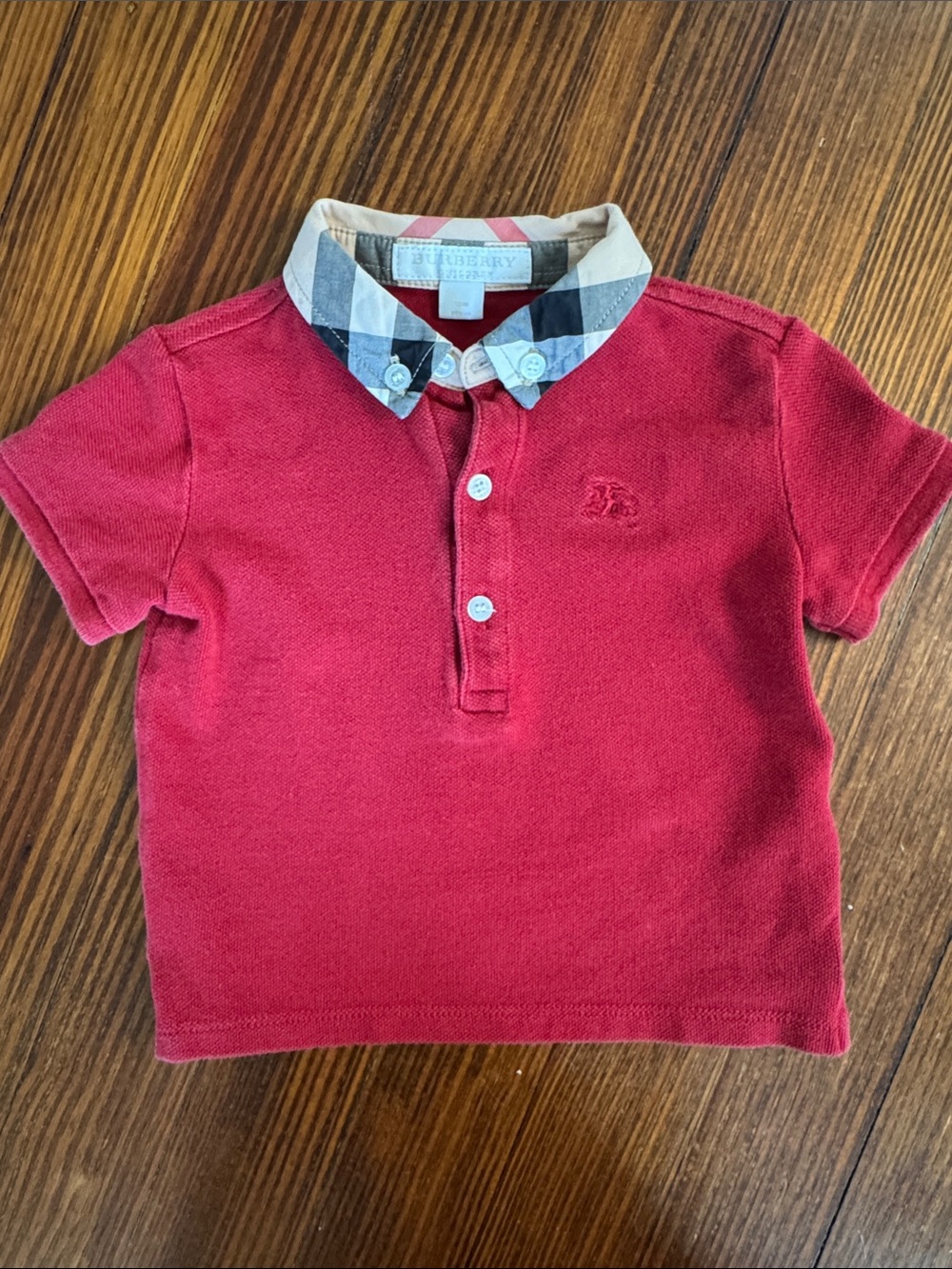 Burberry Red Polo with Signature Check Collar — Kids